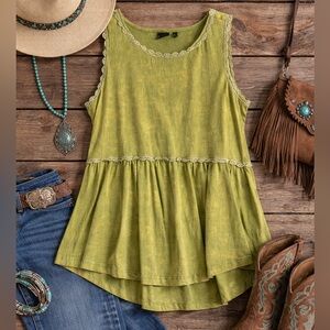 Cruel Girl Green Peplum Tank Top Medium
Western Boho Lace Trim Sleeveless